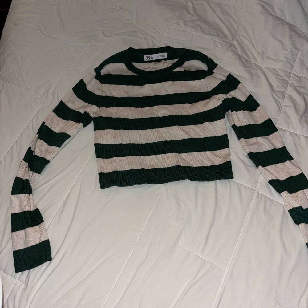Zara Striped Green and Cream Crop Top